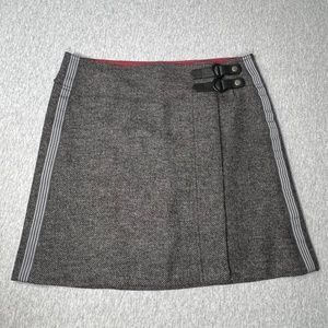 PrAna Quincy Grey Tweed Wool Buckled Wrap Skirt | Red| | Size Small